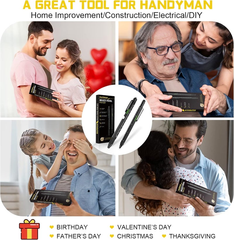MAFEHAN Father's Day Gifts from Daughter Son Wife, 9 in 1 Multitool Pen, Gifts for Men Who Have Everything, Unique Gifts for Dad from Daughter Son, Dad Gifts for Him, Husband, Grandpa, Boyfriend - All Black - Image 2